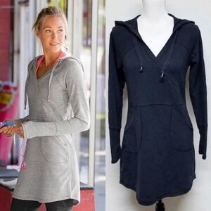 Htf Athleta Unwind Black Hooded Sweatshirt Dress